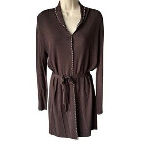 NWT Venini‎ Long Sleeve Belted Long Cardigan Womens Size Small Brown Button Down